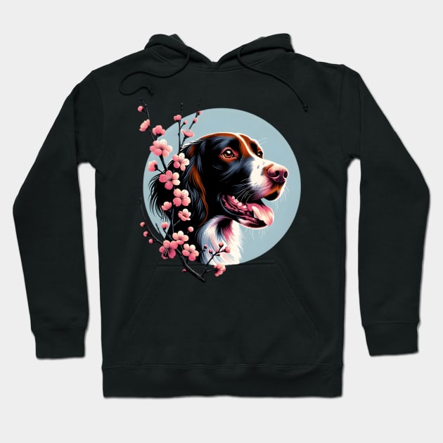 Small Munsterlander Pointer Enjoys Spring Cherry Blossoms Hoodie by ArtRUs